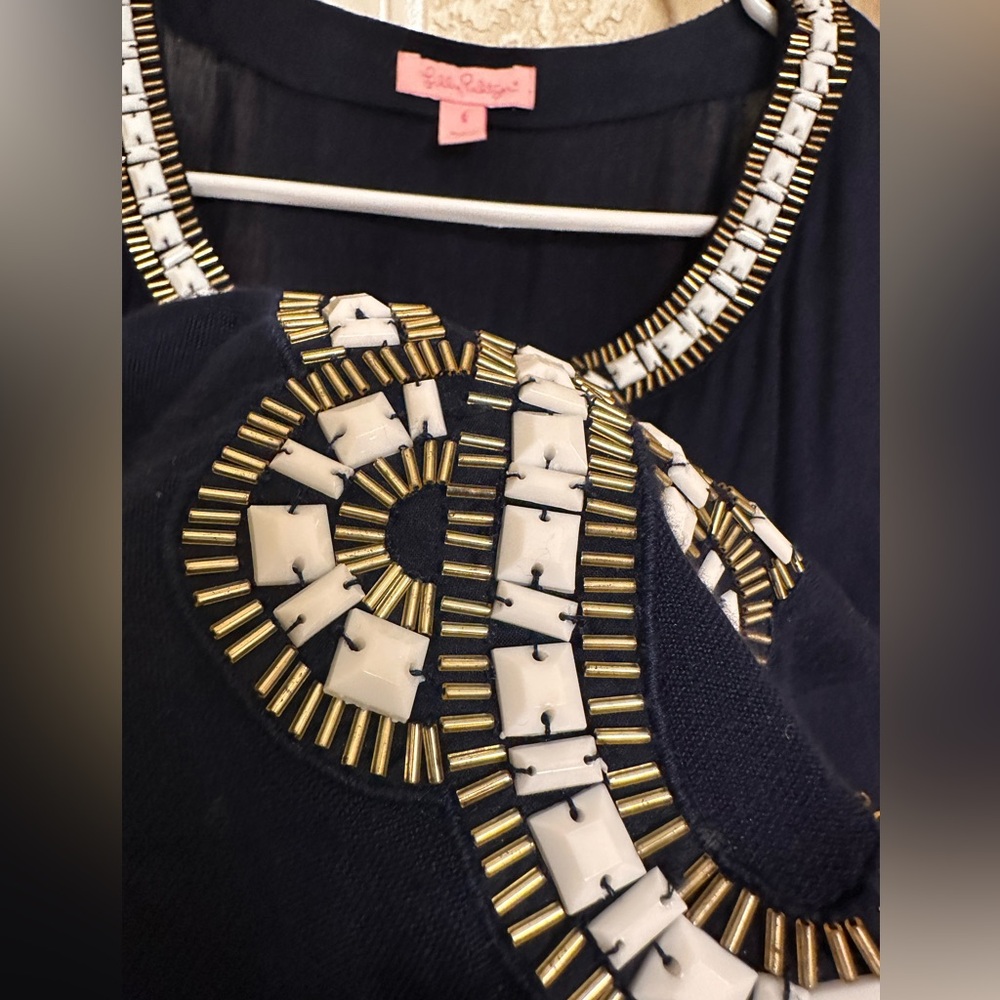Lily Pulitzer | Navy Embellished Top Small - Picture 3 of 8